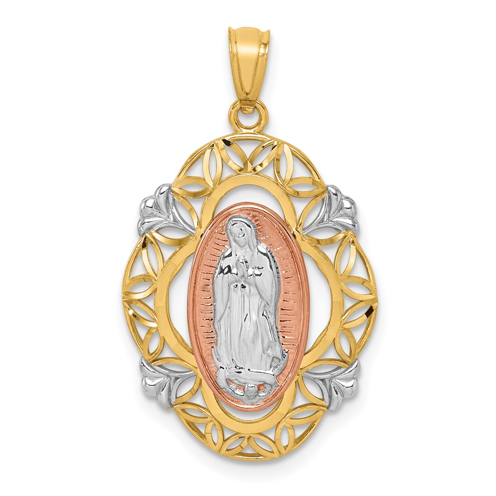 14K Two-tone Pendant with White Rhodium Our Lady of Guadalupe