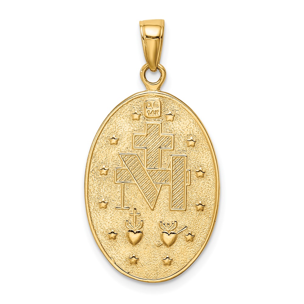 14k 14kt Yellow Gold Satin and Polished Finish Miraculous Medal Pendant ...
