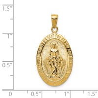 14K Yellow Gold Polished and Satin Solid Miraculous Medal Oval Pendant view 4