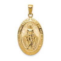 14K Yellow Gold Polished and Satin Solid Miraculous Medal Oval Pendant view 1