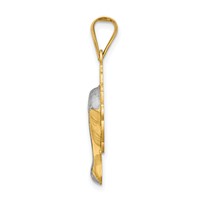 14K and White Rhodium Satin and Polished Diamond-cut Virgin Mary Scalloped Edge Pendant view 2