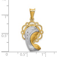 14K and White Rhodium Satin and Polished Diamond-cut Virgin Mary Scalloped Edge Pendant view 4
