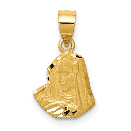 14K Yellow Gold Satin Diamond-cut Virgin Mary Pendant