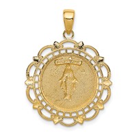 14K Yellow Gold Polished Solid Large Miraculous Medal Pendant with Scallop Frame Round view 4