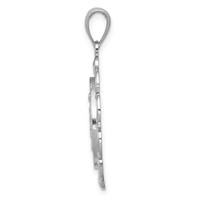 14K White Gold Polished Solid Large Miraculous Medal Pendant with Scallop Frame Round view 2
