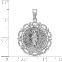 14K White Gold Polished Solid Large Miraculous Medal Pendant with Scallop Frame Round view 4