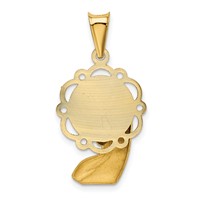 14K Yellow Gold Satin and Polished Diamond-cut Virgin Mary Scalloped Edge Pendant view 3