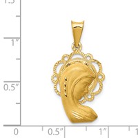 14K Yellow Gold Satin and Polished Diamond-cut Virgin Mary Scalloped Edge Pendant view 4