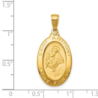 14K Yellow Gold Polished and Satin Hollow Saint Anthony Oval Medal Pendant view 3