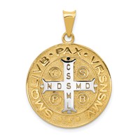 14K and White Rhodium Solid Large St. Benedict Medal Pendant view 3