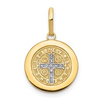 14K and White Rhodium Solid St. Benedict Medal Round Pendant view 3