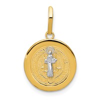 14K and White Rhodium Solid St. Benedict Medal Round Pendant view 1