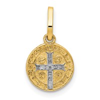 14K and White Rhodium Solid St. Benedict Medal Round Pendant view 3