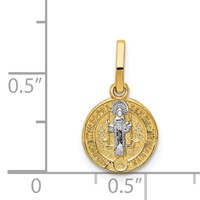 14K and White Rhodium Solid St. Benedict Medal Round Pendant view 4