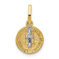 14K and White Rhodium Solid St. Benedict Medal Round Pendant view 1