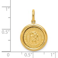 14K Yellow Gold Polished and Satin Solid St Christopher Medal Round Pendant view 4