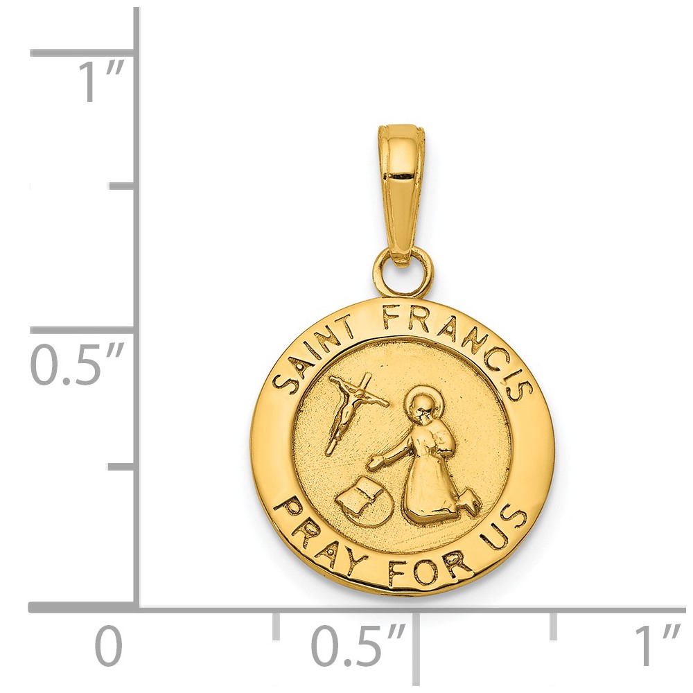 14K Gold Satin And Polished Saint Francis Medal Pendant (K5664)