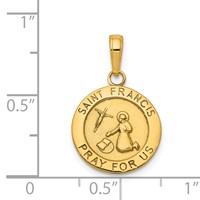 14K Yellow Gold Polished Solid Saint Francis Medal Round Pendant view 4