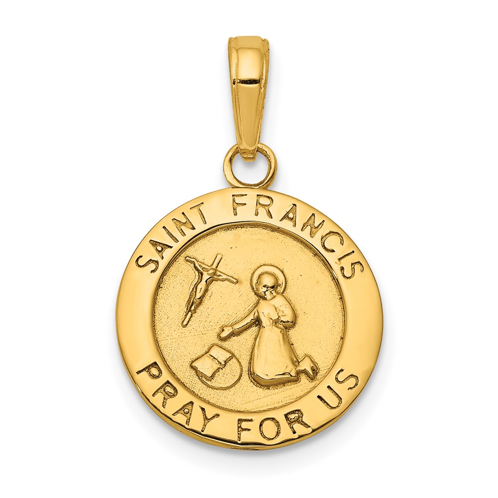 14K Gold Satin And Polished Saint Francis Medal Pendant (K5664)