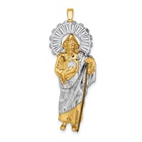 14K and White Rhodium CZ Polished Diamond-cut St. Jude Thaddeus Pendant view 1