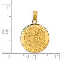 14K Polished and Satin Solid St. Michael Medal Round Pendant view 4
