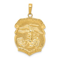 14K Yellow Gold Polished Solid Large Saint Michael Protect Us Medal Badge Pendant view 1