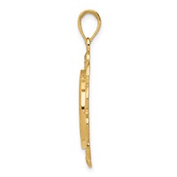 14K Yellow Gold Polished Solid St. Michael Medal Scalloped Edge Round Pendant view 2