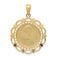 14K Yellow Gold Polished Solid St. Michael Medal Scalloped Edge Round Pendant view 4