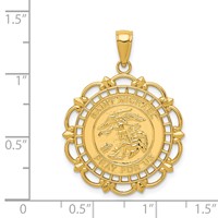 14K Yellow Gold Polished Solid St. Michael Medal Scalloped Edge Round Pendant view 3
