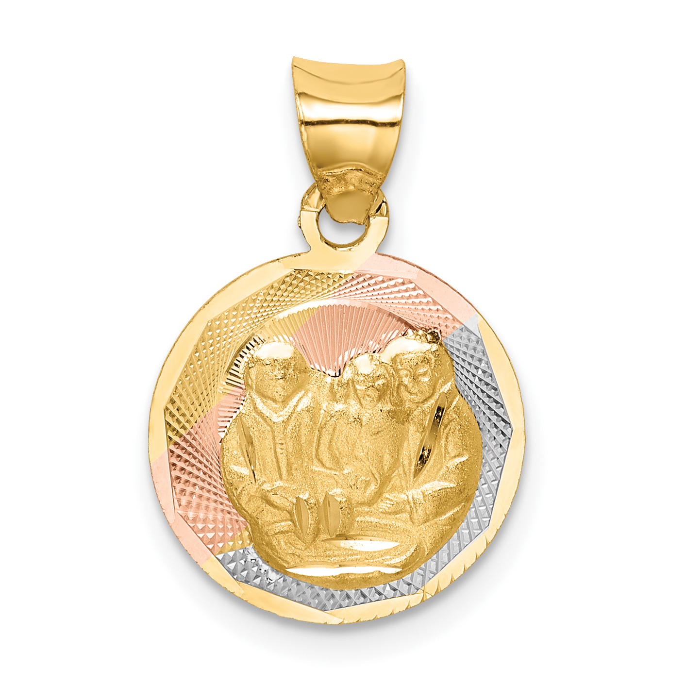 14K with Rose and White Rhodium Diamond-cut Baptism Round Pendant K5674