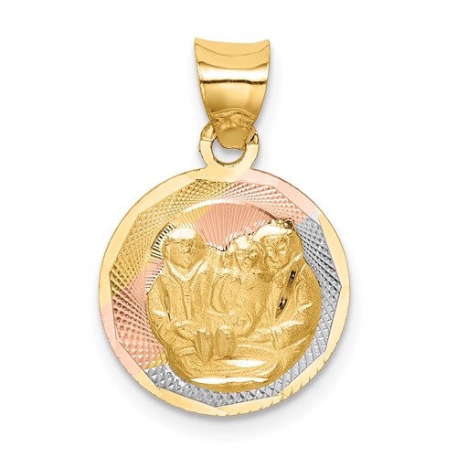 14K Pendant with Rose and White Rhodium Diamond-cut Baptism Round