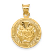 14K Yellow Gold Polished and Diamond-cut Baptism Round Pendant view 1