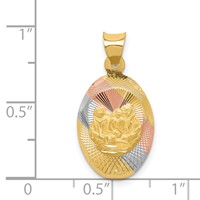 14K Pendant with Rose and White Rhodium Diamond-cut Baptism Oval view 4
