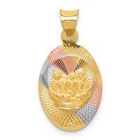 14K Pendant with Rose and White Rhodium Diamond-cut Baptism Oval view 1