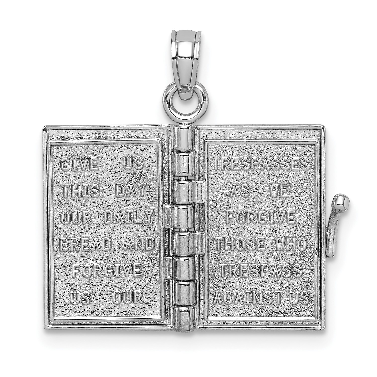 14k White Gold Satin & Polished 3d Holy Bible Book W/lords Prayer