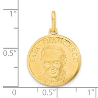 14K Yellow Gold Polished and Satin Papa Francesco Medal Pendant view 3