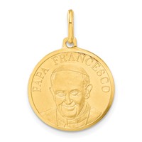 14K Yellow Gold Polished and Satin Papa Francesco Medal Pendant view 1