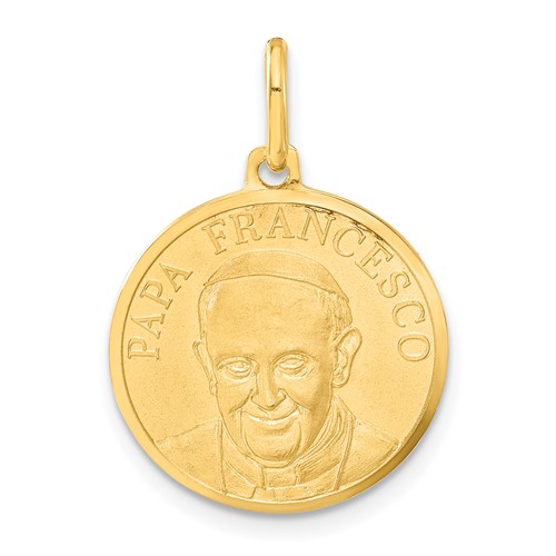 14K Yellow Gold Polished and Satin Papa Francesco Medal Pendant