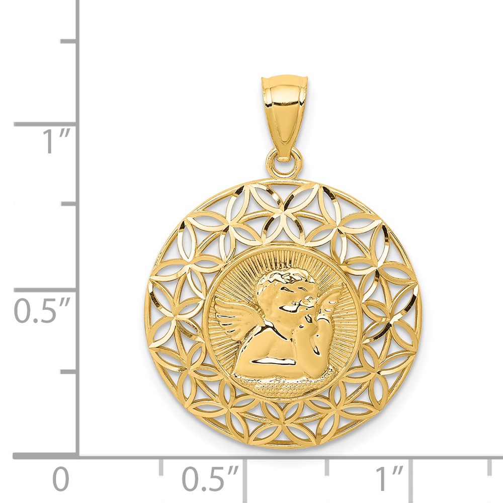 14k Gold Polished Angel D/C Medal Pendant (K5690)