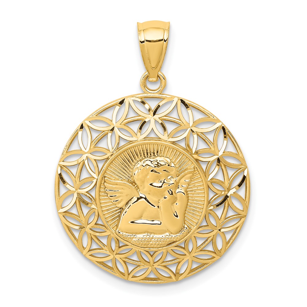 14k Gold Polished Angel D/C Medal Pendant (K5690)