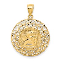 14K Yellow Gold Polished Diamond-cut Angel Medal Round Pendant view 1