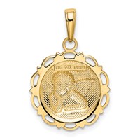 14K Yellow Gold Polished Angel on Round Scallop Frame Pendant view 3