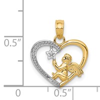 14K and White Rhodium Angel in Heart Pendant with Star view 4