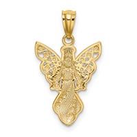 14K and White Rhodium Polished and Textured Angel Pendant view 3