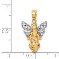 14K and White Rhodium Polished and Textured Angel Pendant view 4