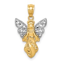 14K and White Rhodium Polished and Textured Angel Pendant view 1