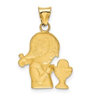 14K and White Rhodium Diamond-cut Girl Communion Semi-solid Pendant view 3