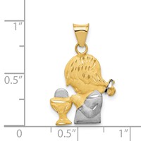 14K and White Rhodium Diamond-cut Girl Communion Semi-solid Pendant view 4