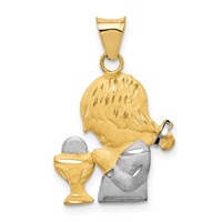 14K and White Rhodium Diamond-cut Girl Communion Semi-solid Pendant view 1