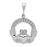 14K White Gold Claddagh Pendant view 1